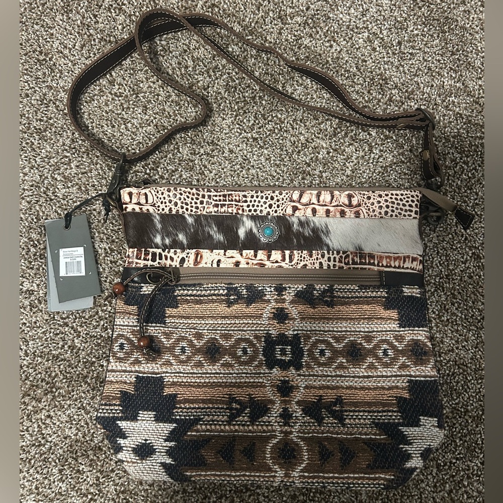 Myra Bag Tribal Pattern Crossbody in Brown and Tan